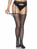 2 Pc. Rhinestone Net Garter Belt and Stockings - One Size - Black - Image 3