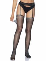 2 Pc. Rhinestone Net Garter Belt and Stockings - One Size - Black - Image 4