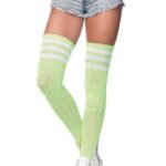3 Stripes Athletic Ribbed Thigh Highs - One Size - Neon Green