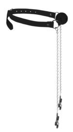 Breathable Ball Gag With Nipple Clamps - Black - Image 3
