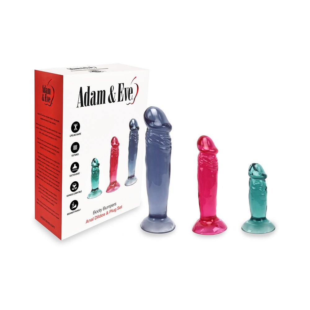 adam-eve-booty-bumpers-dildo-plug-kit Adam & Eve Booty Bumpers 3-Piece Anal Plug and Dildo Kit – TPE – Multi-Color - Image 1