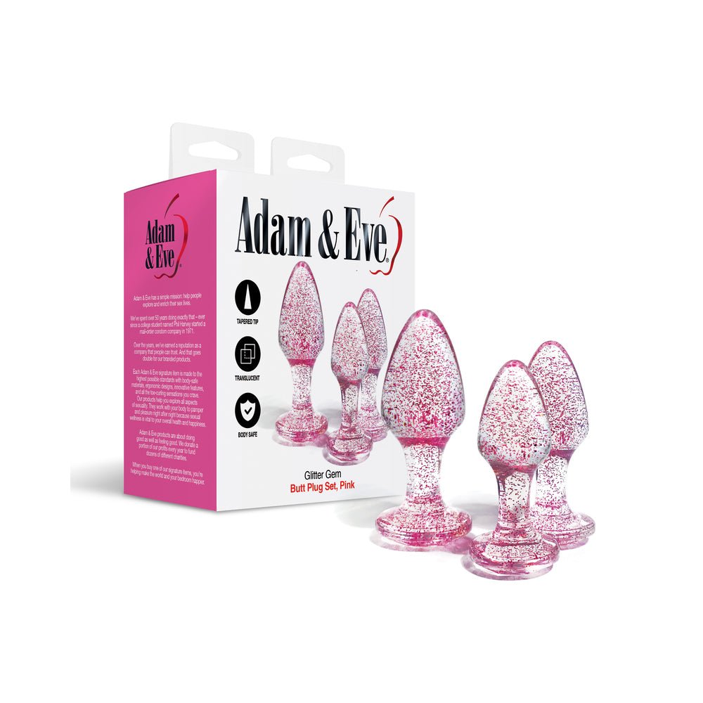 adam-eve-glitter-gem-butt-plug-set-pink Adam & Eve Glitter Gem Butt Plug Set Pink - Image 1