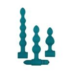Adam & Eve Vibrating Bumpy Bead Anal Plug Set – 3 Plugs with Bullet Vibrator – Teal - Image 2
