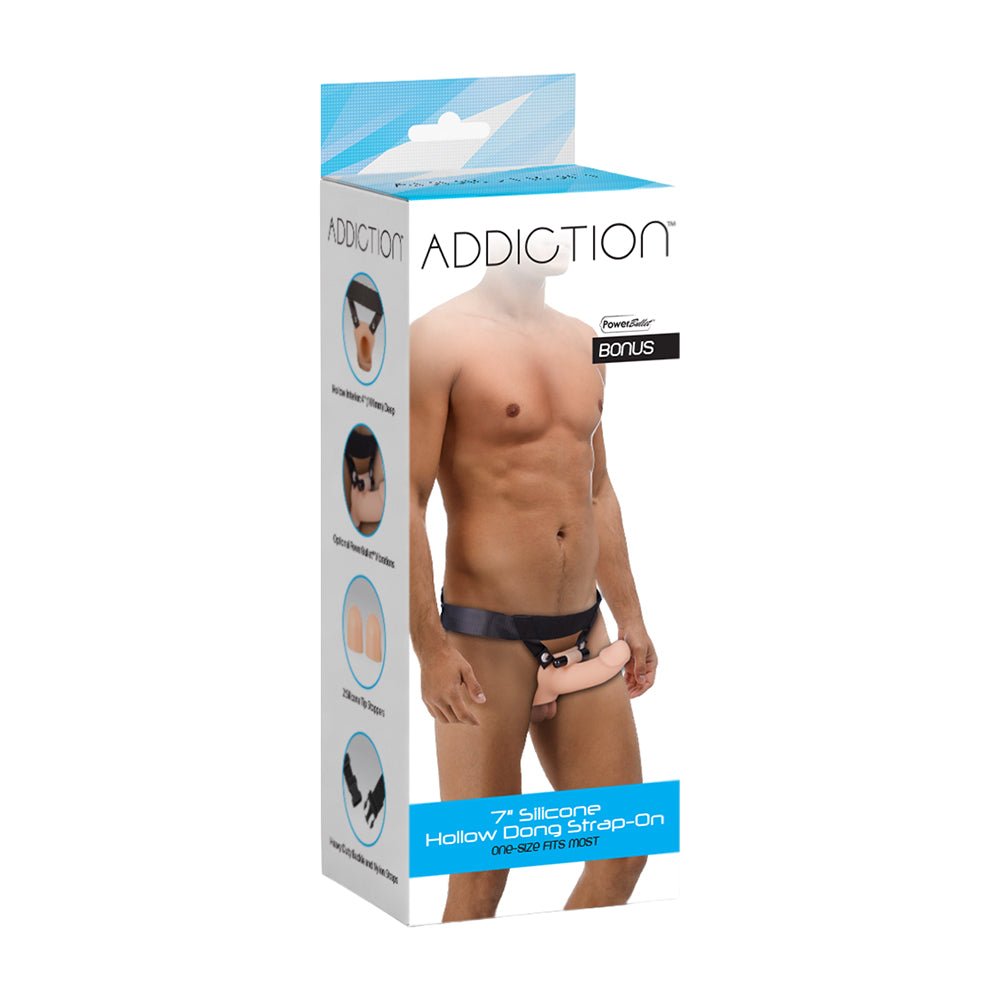 addiction-7-in-silicone-hollow-dong-strap-on-beige Addiction 7 in. Silicone Hollow Dong Strap-On Beige - Image 1