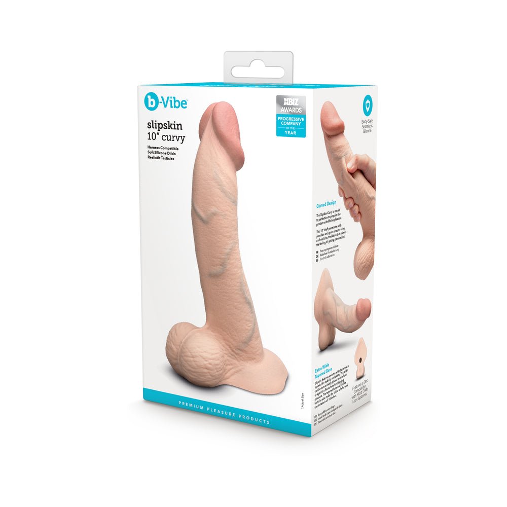 b-vibe-slipskin-realistic-silicone-dildo-10-in-curved-cream b-Vibe Slipskin Realistic Silicone Dildo 10 in. Curved Cream - Image 1
