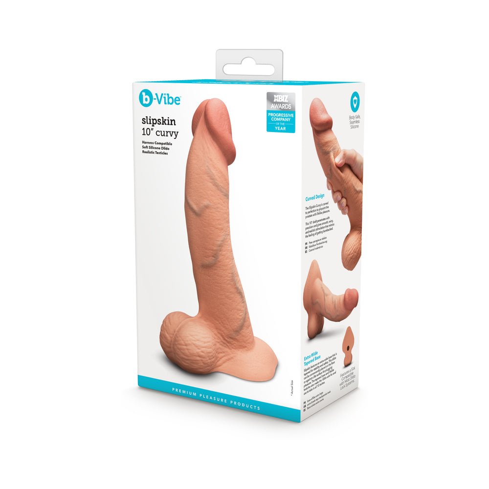 b-vibe-slipskin-realistic-silicone-dildo-10-in-curved-mocha b-Vibe Slipskin Realistic Silicone Dildo 10 in. Curved Mocha - Image 1