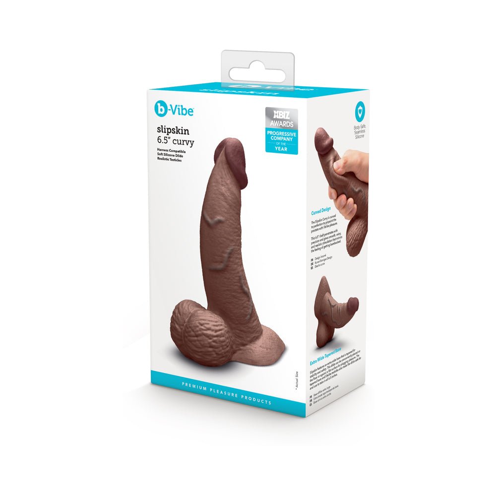 b-vibe-slipskin-realistic-silicone-dildo-65-in-curved-brown b-Vibe Slipskin Realistic Silicone Dildo 6.5 in. Curved Brown - Image 1