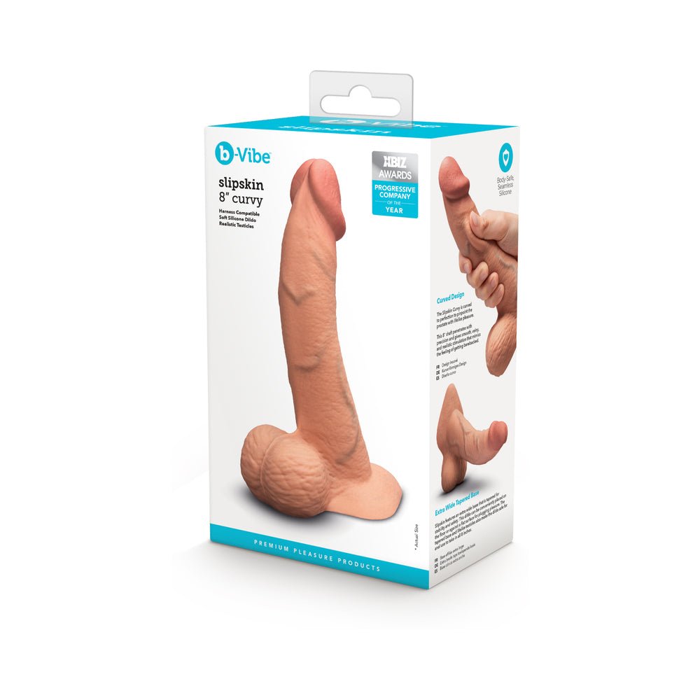 b-vibe-slipskin-realistic-silicone-dildo-8-in-curved-mocha b-Vibe Slipskin Realistic Silicone Dildo 8 in. Curved Mocha - Image 1