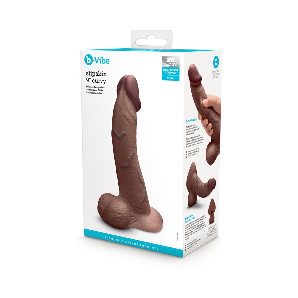 b-vibe-slipskin-realistic-silicone-dildo-9-in-curved-brown b-Vibe Slipskin Realistic Silicone Dildo 9 in. Curved Brown - Image 1