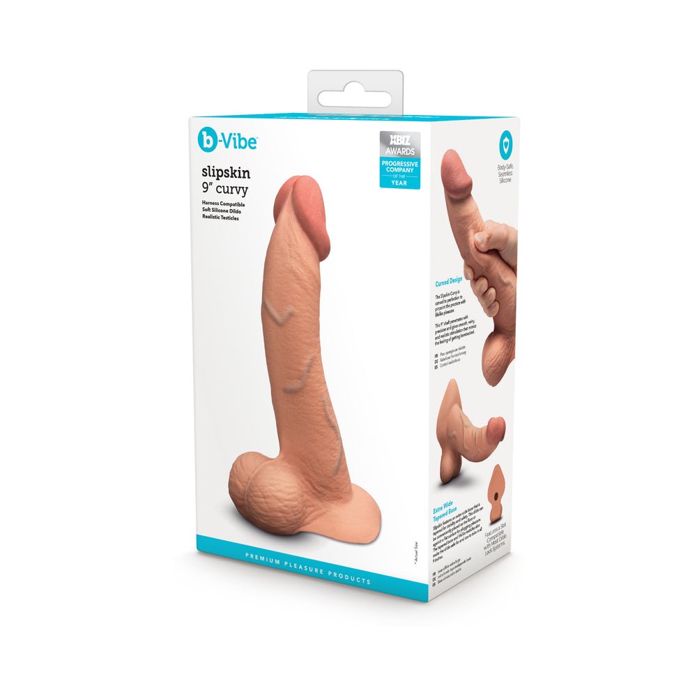 b-vibe-slipskin-realistic-silicone-dildo-9-in-curved-mocha b-Vibe Slipskin Realistic Silicone Dildo 9 in. Curved Mocha - Image 1