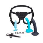 b-Vibe Strap-It-On Anal Training Kit – 8-Piece Set with Vibrating Dildo – Black and Teal - Image 2