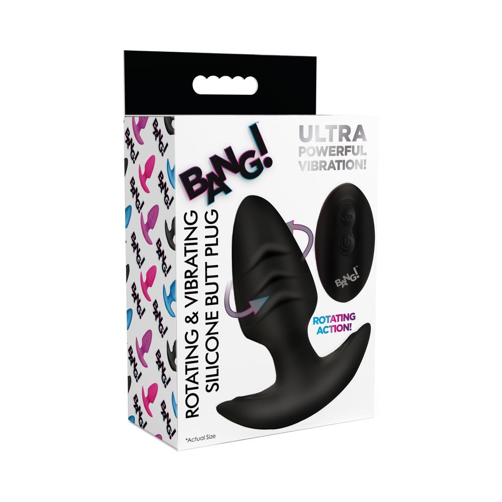 bang-rotating-vibrating-silicone-butt-plug-with-remote-black BANG! Rotating & Vibrating Silicone Butt Plug with Remote Black - Image 1