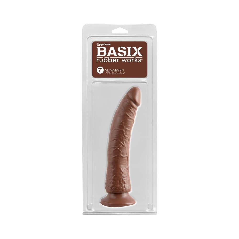basix-rubber-works-slim-seven-7-in-dildo-with-suction-cup-brown Basix Rubber Works Slim Seven 7 in. Dildo With Suction Cup Brown - Image 1