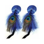 Bijoux de Nip Blue Sequin Round Pasties with Feathers