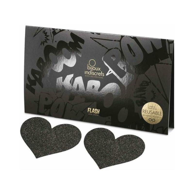 bijoux-indiscrets-flash-reusable-glitter-pasties-heart-black Bijoux Indiscrets Flash Reusable Glitter Pasties Heart Black - Image 1
