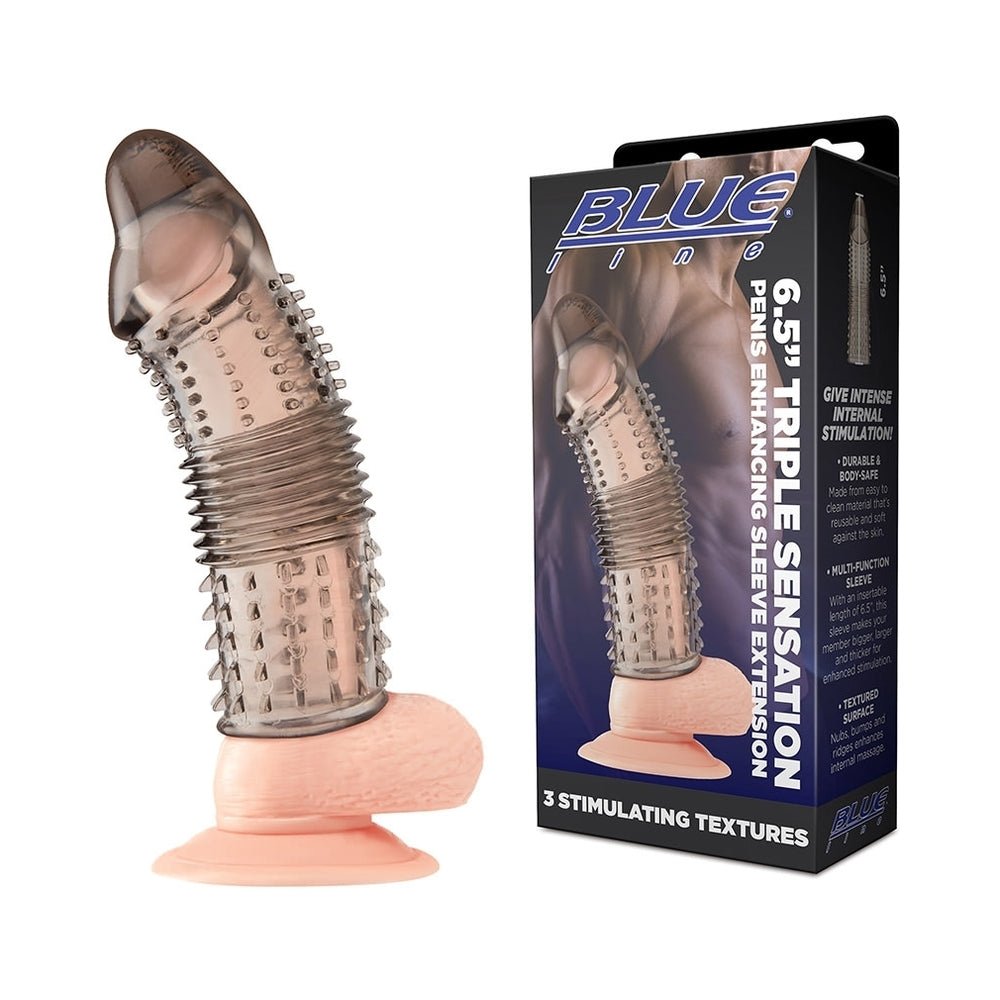 blue-line-65-in-triple-sensation-penis-enhancing-sleeve-extension Blue Line 6.5 in. Triple Sensation Penis Enhancing Sleeve Extension - Image 1