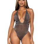 Convertible Lurex Rhinestone Teddy - One Size - Black Silver