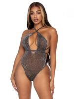 Convertible Lurex Rhinestone Teddy - One Size - Black Silver - Image 3
