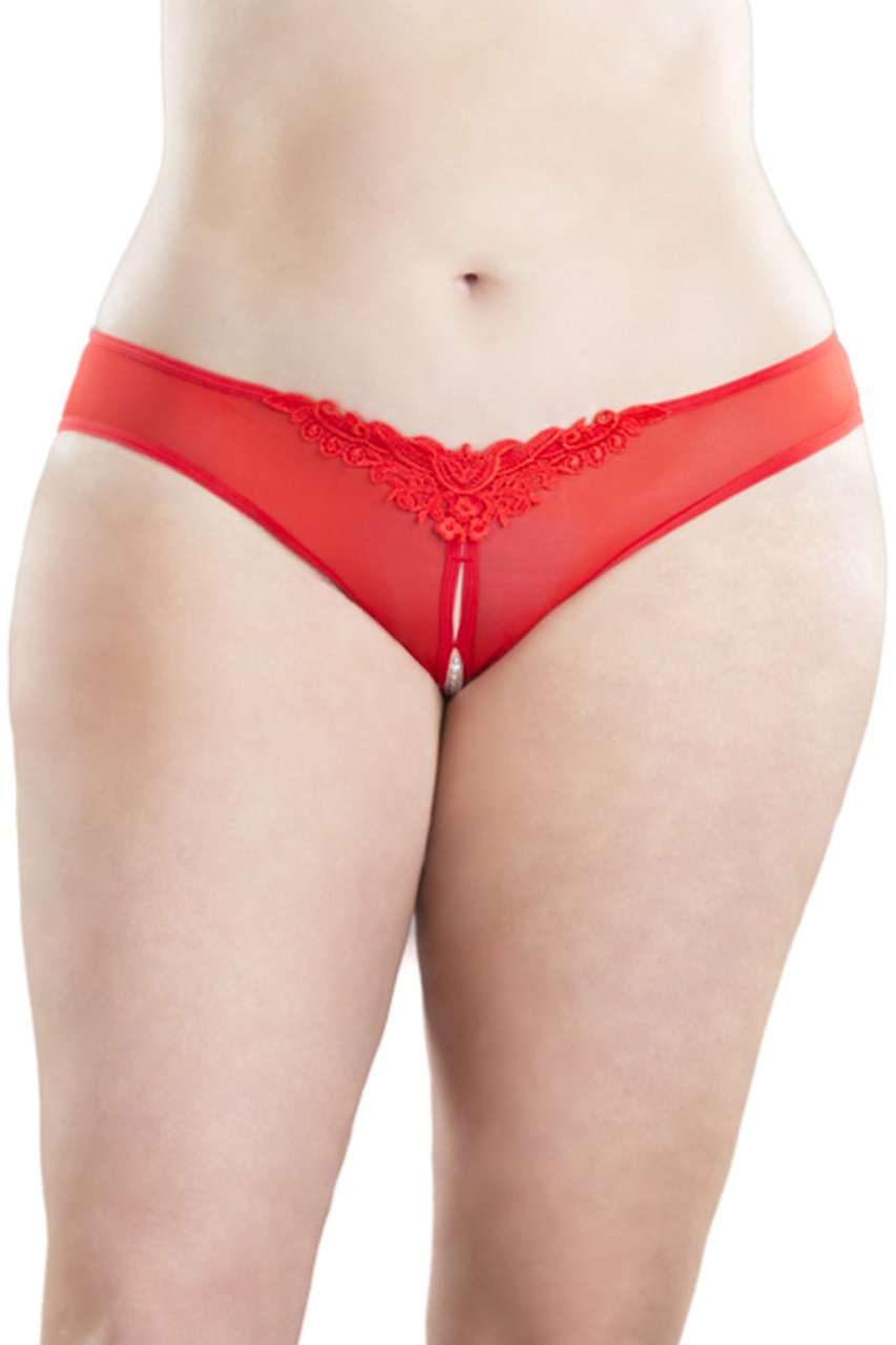 crotchless-thong-with-pearls-and-venise-detail-red-3x4x Crotchless Thong With Pearls and Venise Detail - Red - 3x4x - Image 1