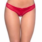 Crotchless Thong With Pearls - One Size - Red