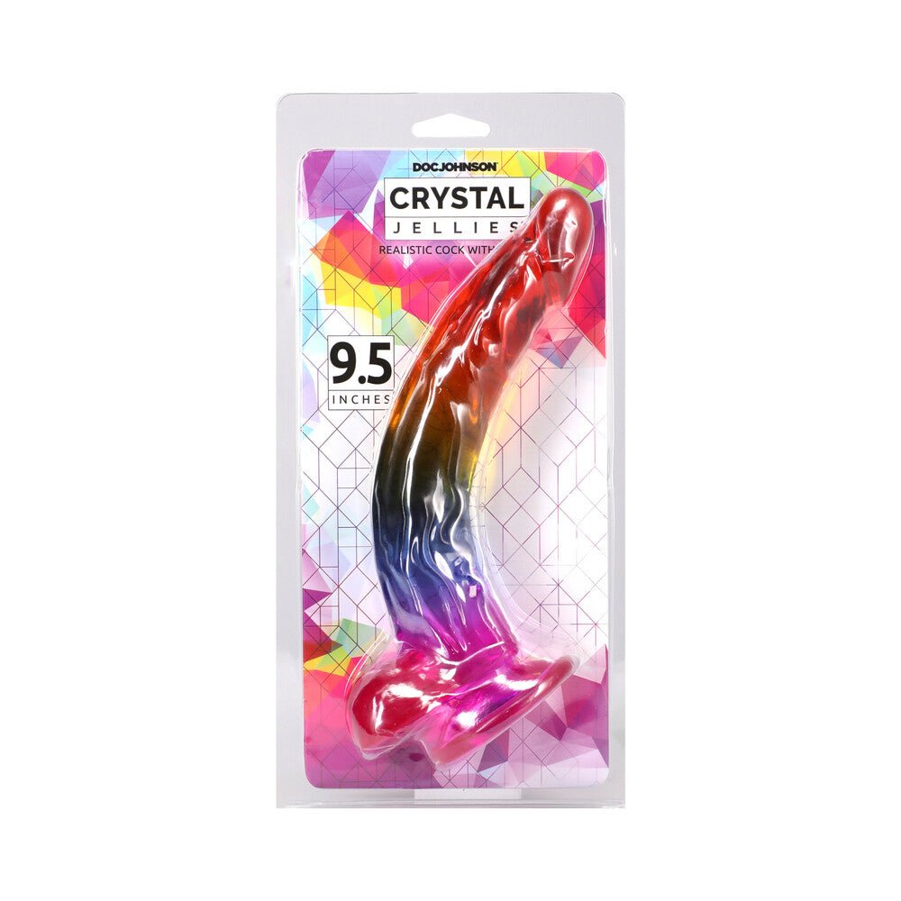 crystal-jellies-95-in-realistic-cock-with-balls-rainbow Crystal Jellies 9.5 in. Realistic Cock with Balls Rainbow - Image 1