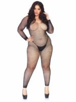 Crystalized Seamless Fishnet Long Sleeved Bodystocking - 1x/2x - Black - Image 2