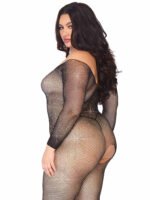 Crystalized Seamless Fishnet Long Sleeved Bodystocking - 1x/2x - Black - Image 3