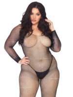 Crystalized Seamless Fishnet Long Sleeved Bodystocking - 1x/2x - Black - Image 4
