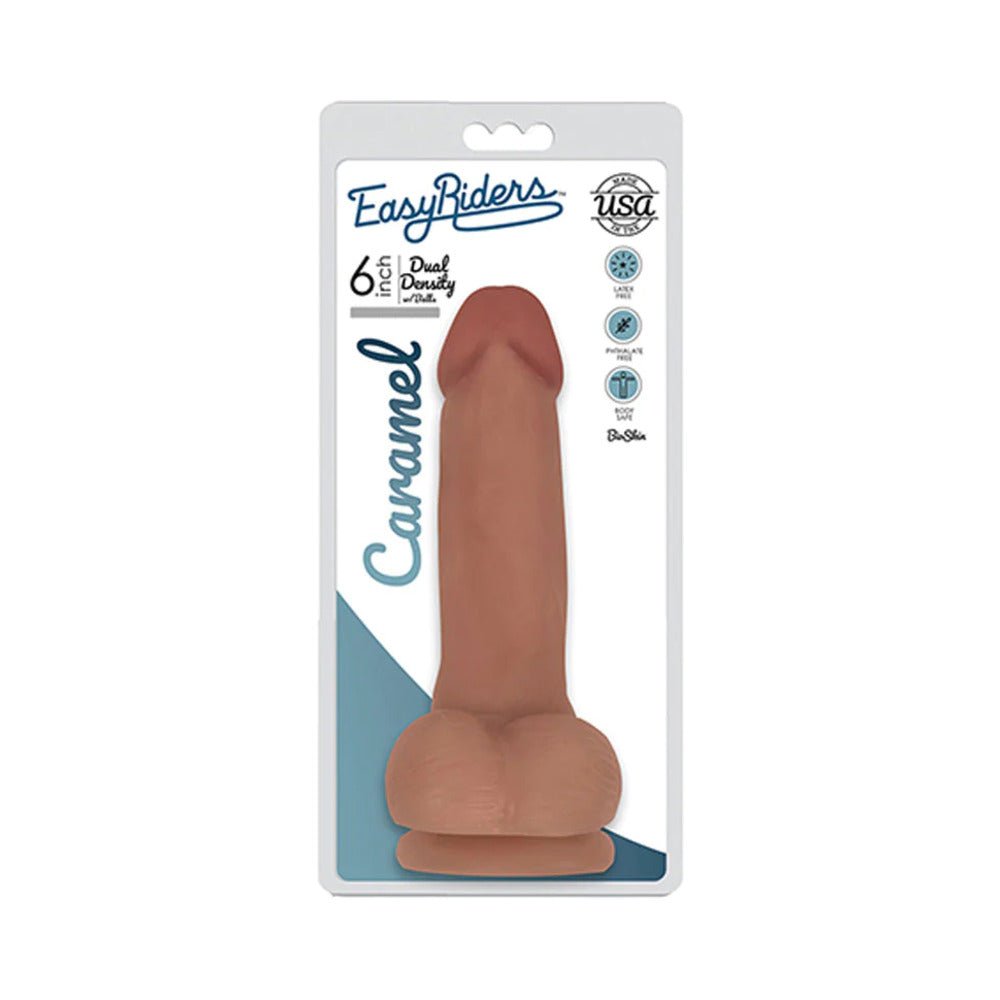 curve-toys-easy-riders-6-in-dual-density-dildo-with-balls-suction-cup-tan Curve Toys Easy Riders 6 in. Dual Density Dildo with Balls & Suction Cup Tan - Image 1