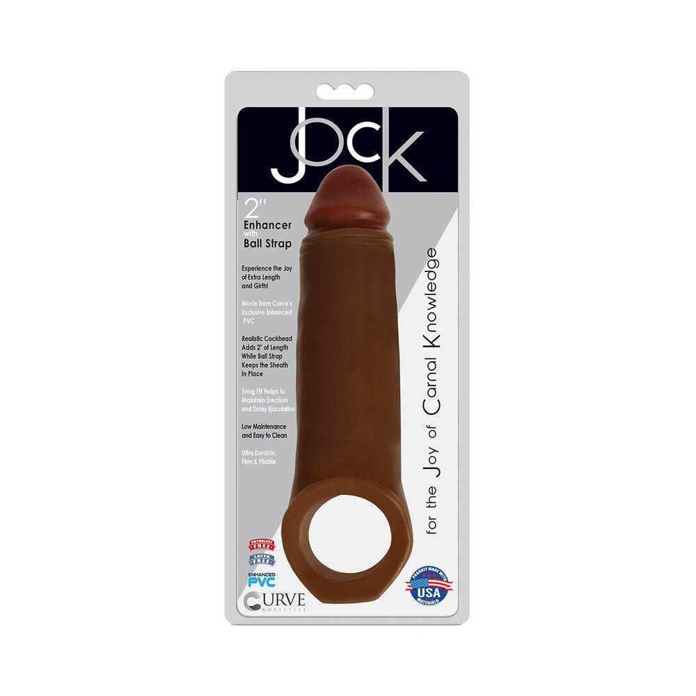 curve-toys-jock-2-in-enhancer-with-ball-strap-extension-sheath-brown Curve Toys Jock 2 in. Enhancer with Ball Strap Extension Sheath Brown - Image 1