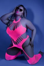 No Promises Teddy Bodystocking - Queen - Neon  Pink - Image 3