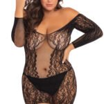 Demure Long Sleeve Mini Dress - Black - 1x/ 2x