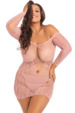 Demure Long Sleeve Mini Dress - Rose - 1x/ 2x