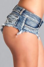 Denim Shorts With Fringe Bottom Details - Large - Image 2
