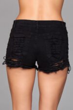 Denim Shorts With Lace Up Side Details and Distressed Details on Front and Back - Medium - Image 3