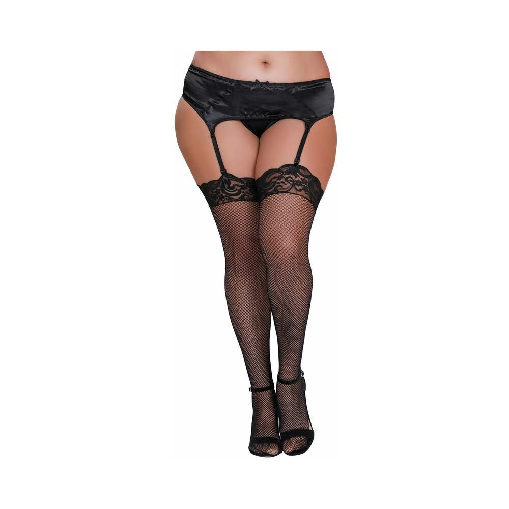 dreamgirl-plus-size-fishnet-thigh-high-stockings-with-lace-top-black-queen Dreamgirl Plus-Size Fishnet Thigh-High Stockings With Lace Top Black Queen - Image 1