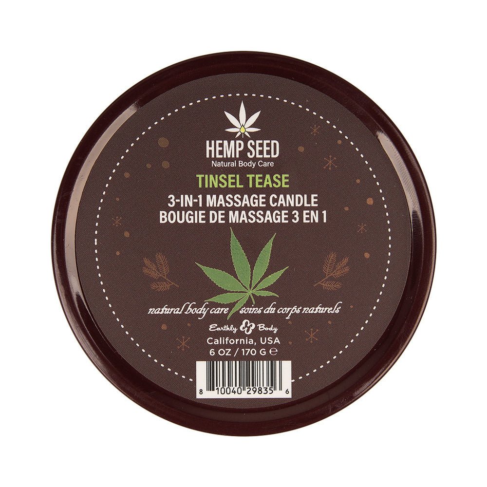 earthly-body-hemp-seed-3-in-1-massage-candle-tinsel-tease-6-oz Earthly Body Hemp Seed 3-in-1 Massage Candle Tinsel Tease 6 oz. - Image 1