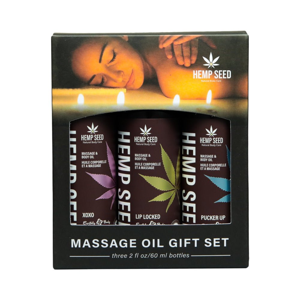 earthly-body-hemp-seed-valentine-massage-oil-trio-gift-set-xoxo-lip-locked-pucker-up Earthly Body Hemp Seed Valentine Massage Oil Trio – 6 fl oz (3 Scents) - Image 1