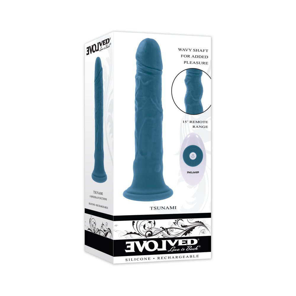 evolved-tsunami-rechargeable-vibrating-dildo-silicone-teal Evolved Tsunami Rechargeable Vibrating Dildo Silicone Teal - Image 1