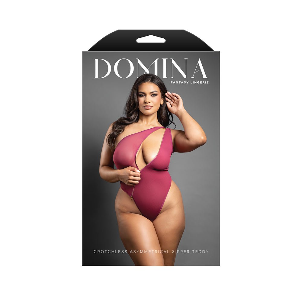 fantasy-lingerie-domina-crotchless-one-shoulder-teddy-with-asymmetrical-front-zipper-berry-queen-size Fantasy Lingerie Domina Crotchless One-Shoulder Teddy with Asymmetrical Front Zipper Berry Queen Size - Image 1