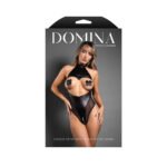 Fantasy Lingerie Domina Cupless High-Neck Halter Teddy with Zipper Detail and Pasties – Black L/XL