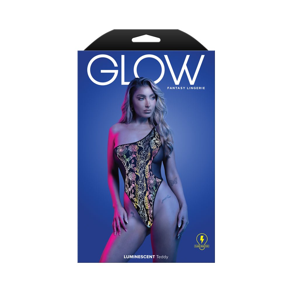 fantasy-lingerie-glow-luminescent-floral-print-one-shoulder-teddy-lxl Fantasy Lingerie Glow Luminescent Floral Print One-Shoulder Teddy L/XL - Image 1