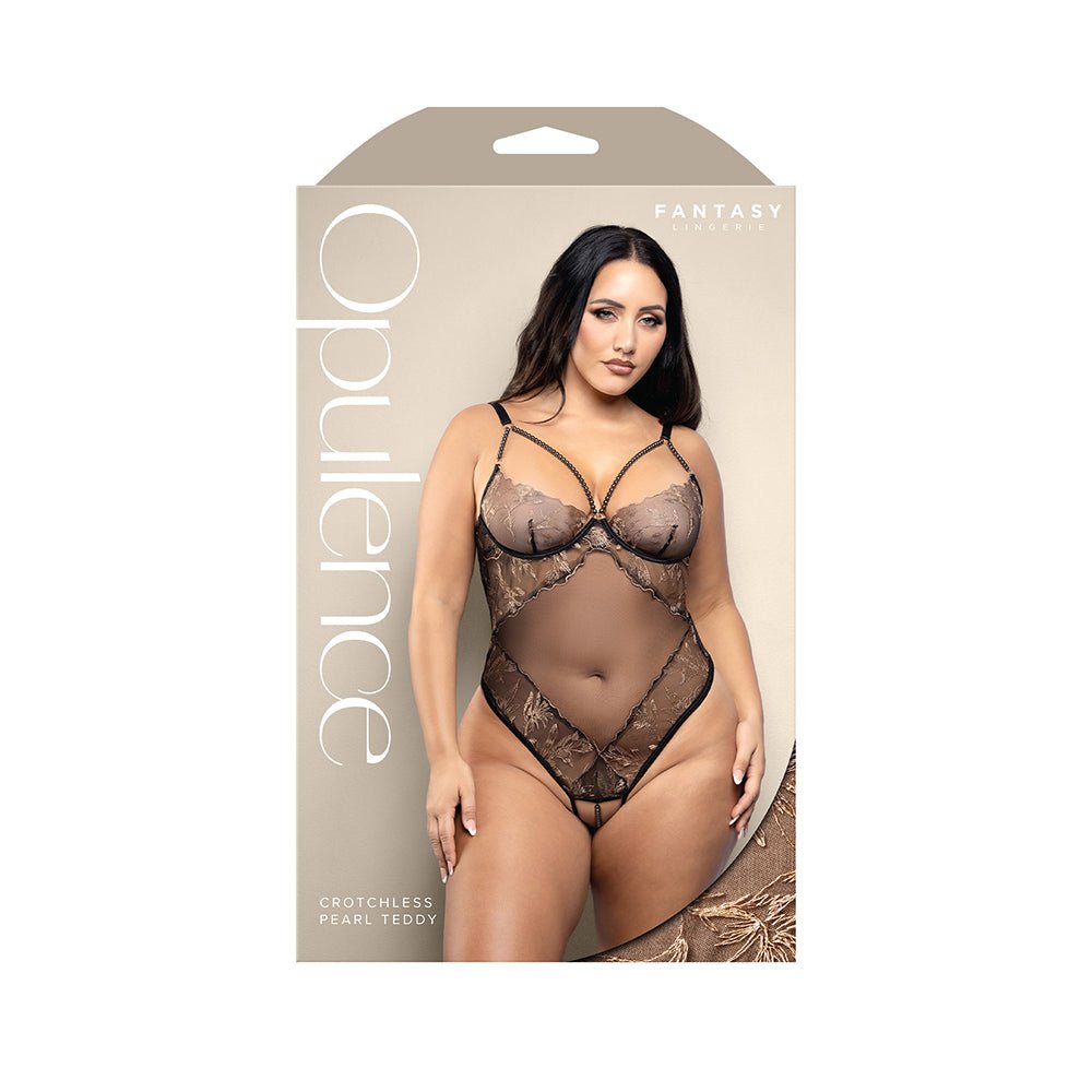 fantasy-lingerie-opulence-crotchless-pearl-cage-neckline-teddy-with-adjustable-pearl-g-string-black-queen-size Fantasy Lingerie Opulence Crotchless Pearl Cage Neckline Teddy with Adjustable Pearl G-String Black Queen Size - Image 1