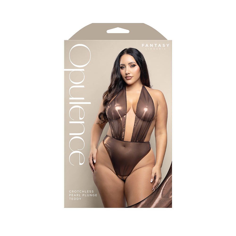 fantasy-lingerie-opulence-crotchless-pearl-plunge-halter-teddy-with-adjustable-pearl-g-string-chocolate-queen-size Fantasy Lingerie Opulence Crotchless Pearl Plunge Halter Teddy with Adjustable Pearl G-String Chocolate Queen Size - Image 1