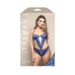 Fantasy Lingerie Opulence Pearl Halter Open Crotch Teddy with Adjustable Pearl String Royal Blue M/L