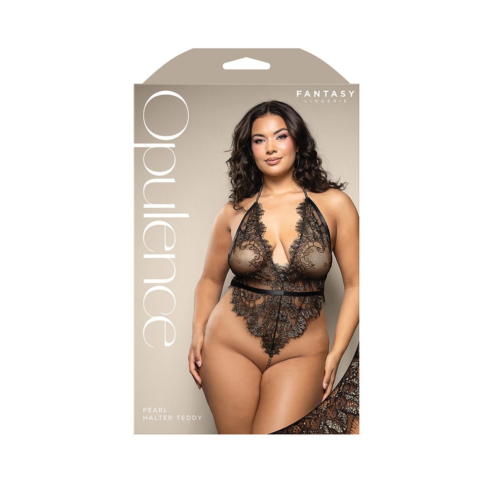 fantasy-lingerie-opulence-shimmer-lace-pearl-halter-teddy-with-open-back-pearl-string-crotch-queen-size Fantasy Lingerie Opulence Shimmer Lace Pearl Halter Teddy with Open Back & Pearl String Crotch Queen Size - Image 1