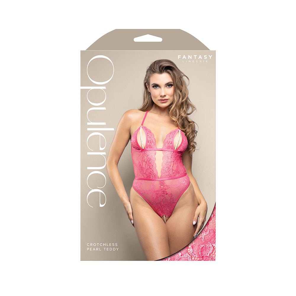 fantasy-lingerie-opulence-split-pearl-cup-crotchless-teddy-with-adjustable-pearl-g-string-hot-pink-sm Fantasy Lingerie Opulence Split Pearl Cup Crotchless Teddy with Adjustable Pearl G-String Hot Pink S/M - Image 1