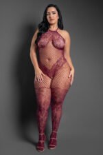 Fantasy Lingerie Sheer Our Moment Crotchless Halter Bodystocking – Plum, Queen - Image 2