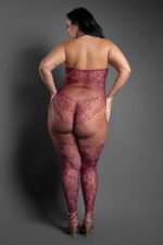 Fantasy Lingerie Sheer Our Moment Crotchless Halter Bodystocking – Plum, Queen - Image 3