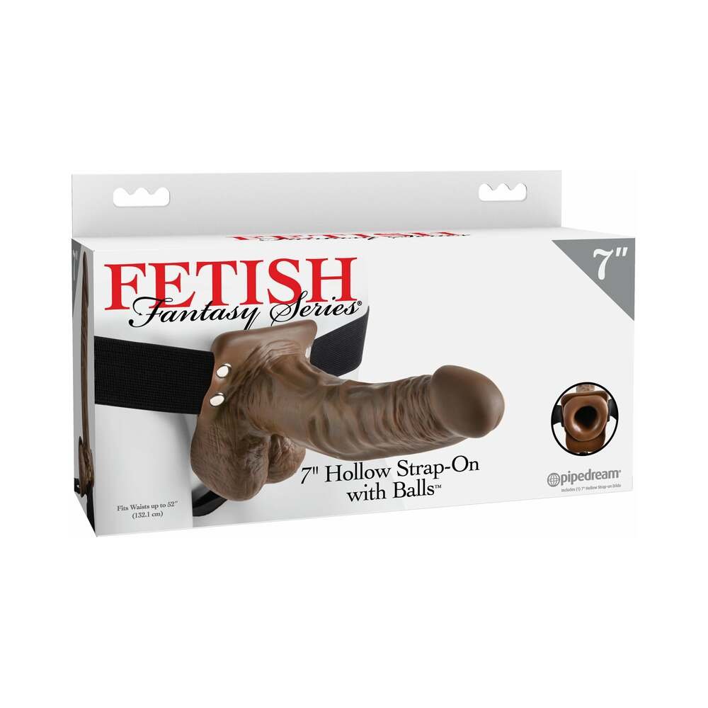 fetish-fantasy-series-7-in-hollow-strap-on-with-balls-brownblack Fetish Fantasy Series 7 in. Hollow Strap-On with Balls Brown/Black - Image 1